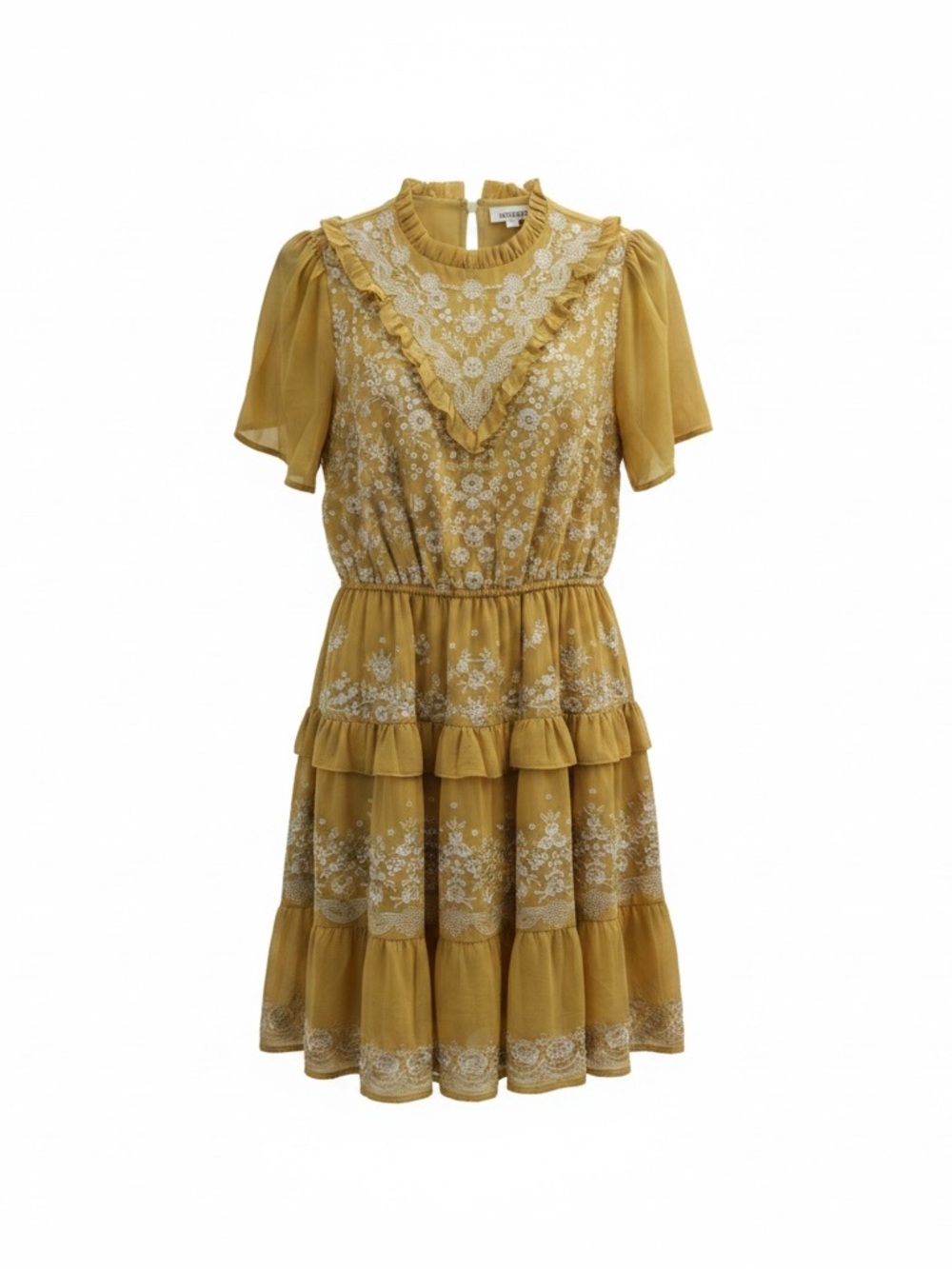 Boho Style Savannah Jane Yellow Lace-Trim Tiered Mini Dress